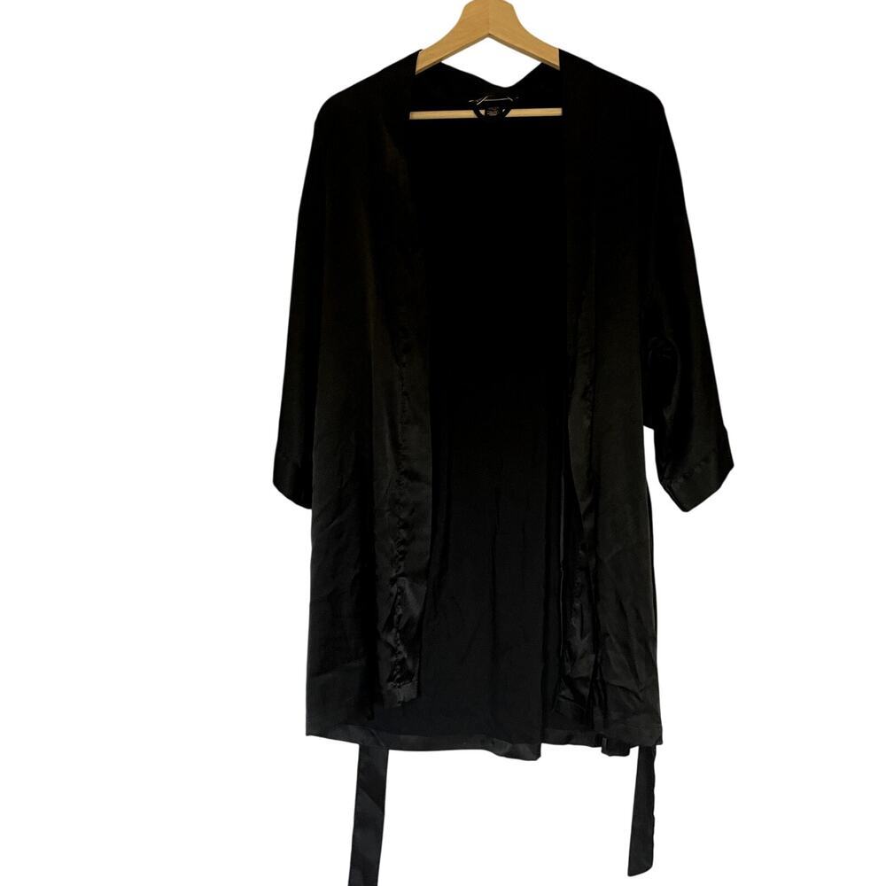 Victoria's Secret black robe lingerie pockets belted front satin feel women's XS